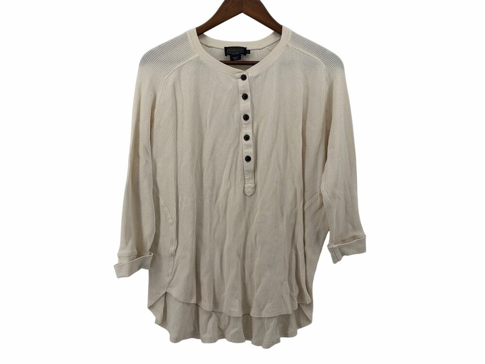Pendleton Thermal Henley Top XL Cream High Low Cuffed Sleeve Cozy